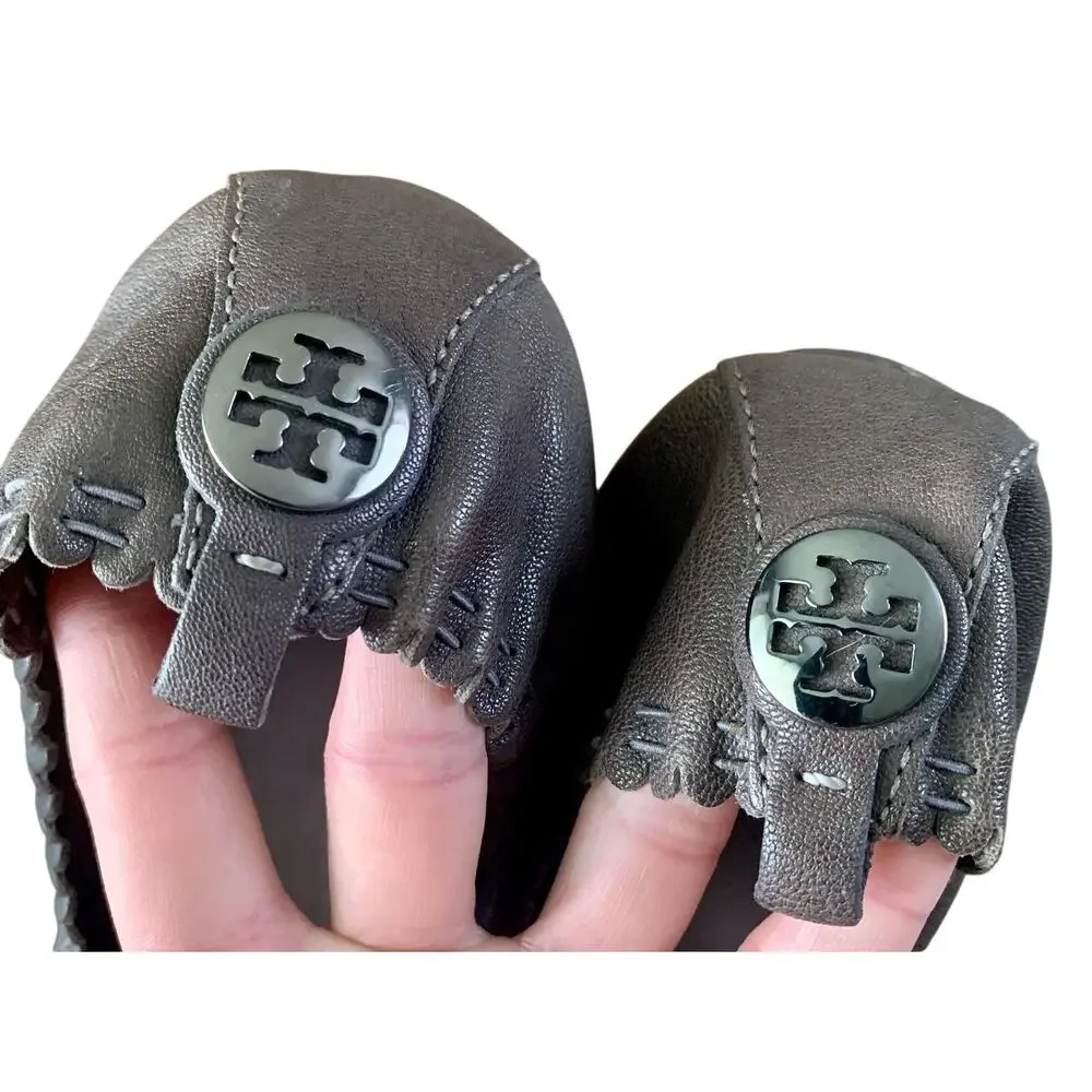 TORY BURCH Leather Snakeskin Ballet Flat Slip-On Shoe Grey Gunmetal Logo WMNS 9 - Picture 7 of 14